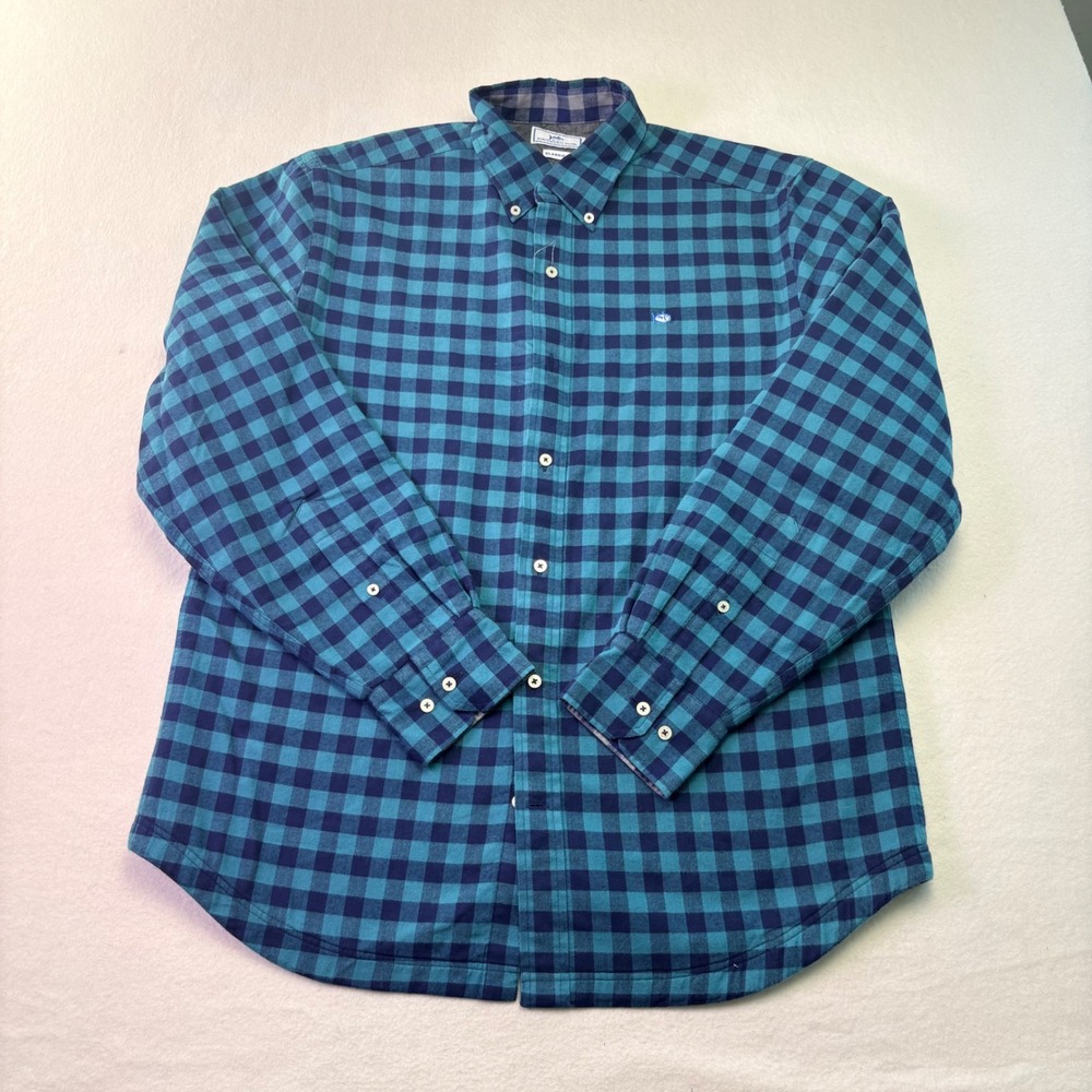 Southern Tide Flannel Shirt Jacket Mens Medium Blue Quilted Lining Buffalo Check